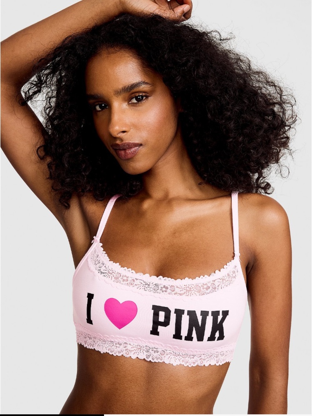 🩷VS Pink I ❤️ PINK cotton lace-trimmed bralette sz M NWT